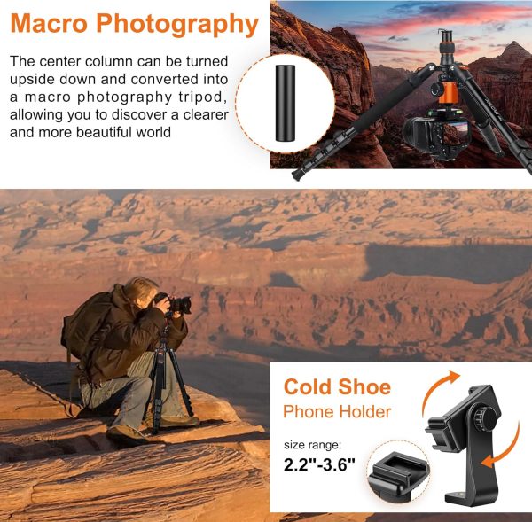 JOILCAN Tripod for Camera, 81" Aluminum Camera Tripod, 83" DSLR Tripods & Monopods, Heavy Duty Travel Tripod for Binoculars Spotting Scope Telescope, Professional Complete Tripod Units, Payload 35lb - Image 3