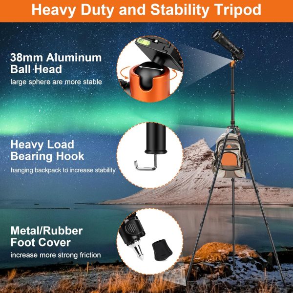 JOILCAN Tripod for Camera, 81" Aluminum Camera Tripod, 83" DSLR Tripods & Monopods, Heavy Duty Travel Tripod for Binoculars Spotting Scope Telescope, Professional Complete Tripod Units, Payload 35lb - Image 4