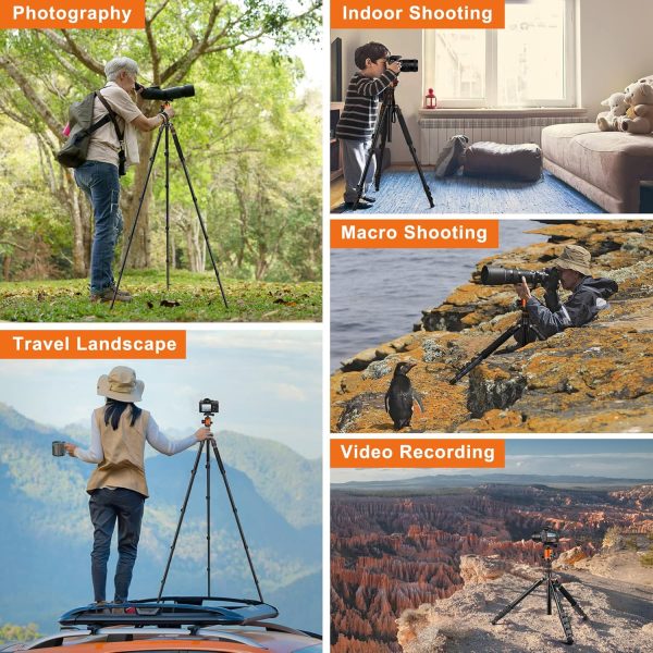 JOILCAN Tripod for Camera, 81" Aluminum Camera Tripod, 83" DSLR Tripods & Monopods, Heavy Duty Travel Tripod for Binoculars Spotting Scope Telescope, Professional Complete Tripod Units, Payload 35lb - Image 5