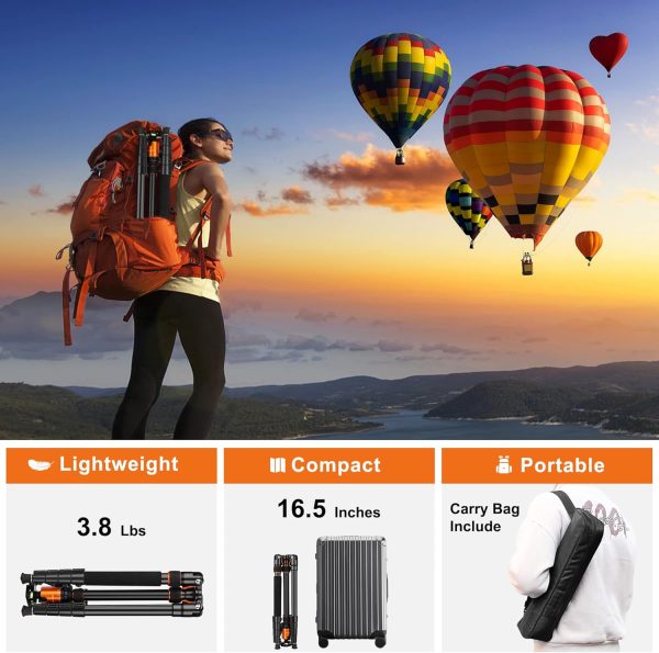 JOILCAN Tripod for Camera, 81" Aluminum Camera Tripod, 83" DSLR Tripods & Monopods, Heavy Duty Travel Tripod for Binoculars Spotting Scope Telescope, Professional Complete Tripod Units, Payload 35lb - Image 7