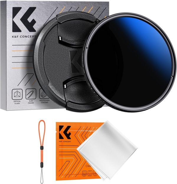K&F Concept 58mm Variable ND Camera Lens Filter ND2-ND400 (1-9 Stops) + Filter Cap + Cleaning Cloth 18 Multi-Layer Coatings Adjustable Neutral Density Ultra Slim for Camera Lenses(K-Series)